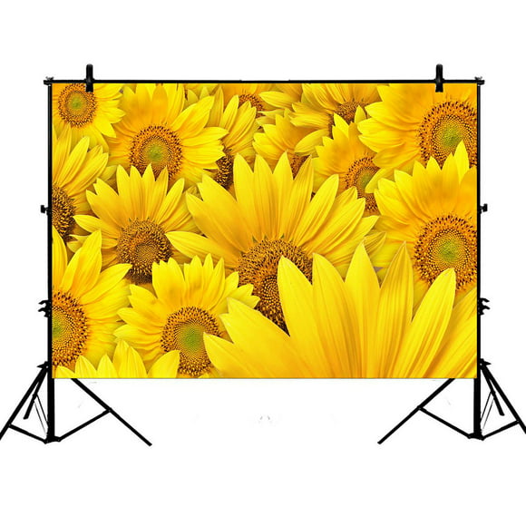 Sunflower 7x5 FT Vinyl Photo Backdrops,Cartoon Blossoms Lively Petals and Green Leaves Nature Gardening Plants Background for Child Baby Shower Photo Studio Prop Photobooth Photoshoot 